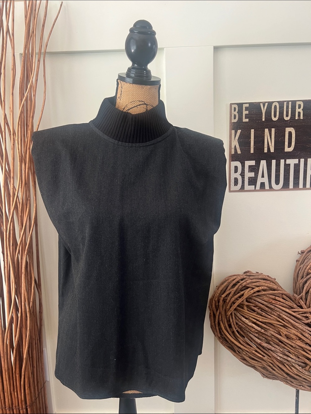 Zara Black Sleeveless Mock Neck Knit Top